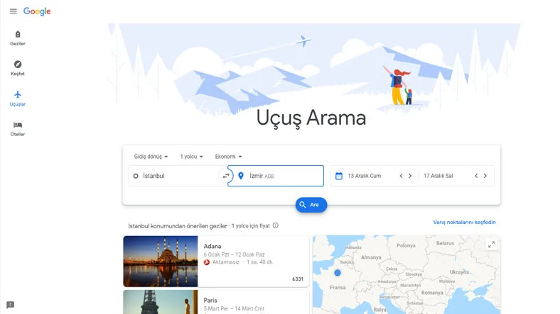 Google Flights axtarış sistemi